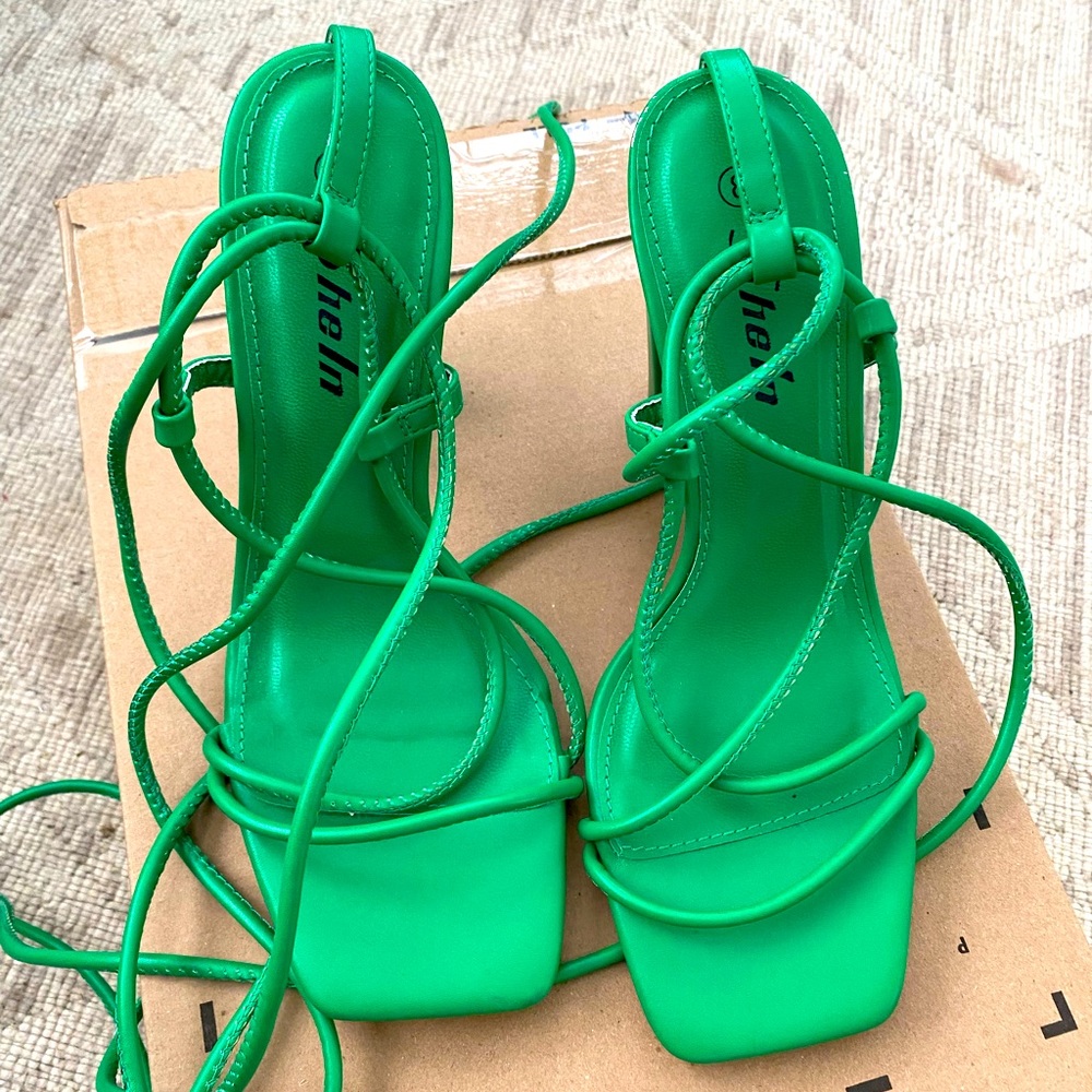 Kelly green lace up sandals